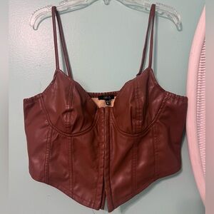 Brown Faux Leather Corset Top